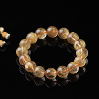 Bracelet de mode en perles rondes de dioxyde de titane naturel de haute qualité, quartz rutilé doré, cristal brut, bijoux tendance