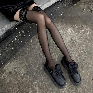 本物の革滑り止めソリッドロングチューブハイチューブストッキングセクシーなレースかわいい誘惑脚膝上超薄型 - Product Image 4