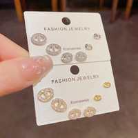 Aretes de Latón Resoul con Diseño Mariner Link, Hipoalergénicos, con Pedrería, Juego de 3 Aretes, Joyería Minimalista para Uso Diario