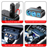 Dual Cigarette Feuerzeug Adapter mit USB & Typ C Schnell ladung 80W Auto Power Splitter 12/24V Einstellbarer Winkel Plug-In Ladegerät