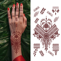 Faux autocollant de tatouage au henné imperméable de style Mandala Mehndi indien en blanc marron pour les fêtes de mariage