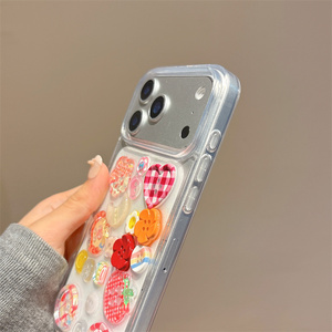 เคสโทรศัพท์มือถือลายดอกไม้น่ารักวิบวับ สำหรับ iPhone 17 16 15 14 Pro Max แบบใส ประดับกระดุมเสื้อผ้า DIY ลายพระจันทร์  ฝาหลังเรซิ่น - Product Image 5
