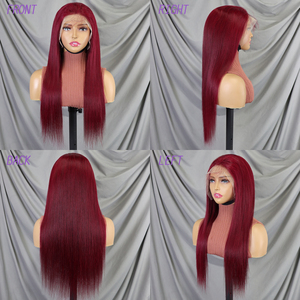 Perruques en cheveux humains à 200 % de densité, 10-30 pouces # Perruques Lace Front 13x4 couleur 99J, lisses comme des baguettes, avec dentelle transparente, cheveux raides - Product Image 2