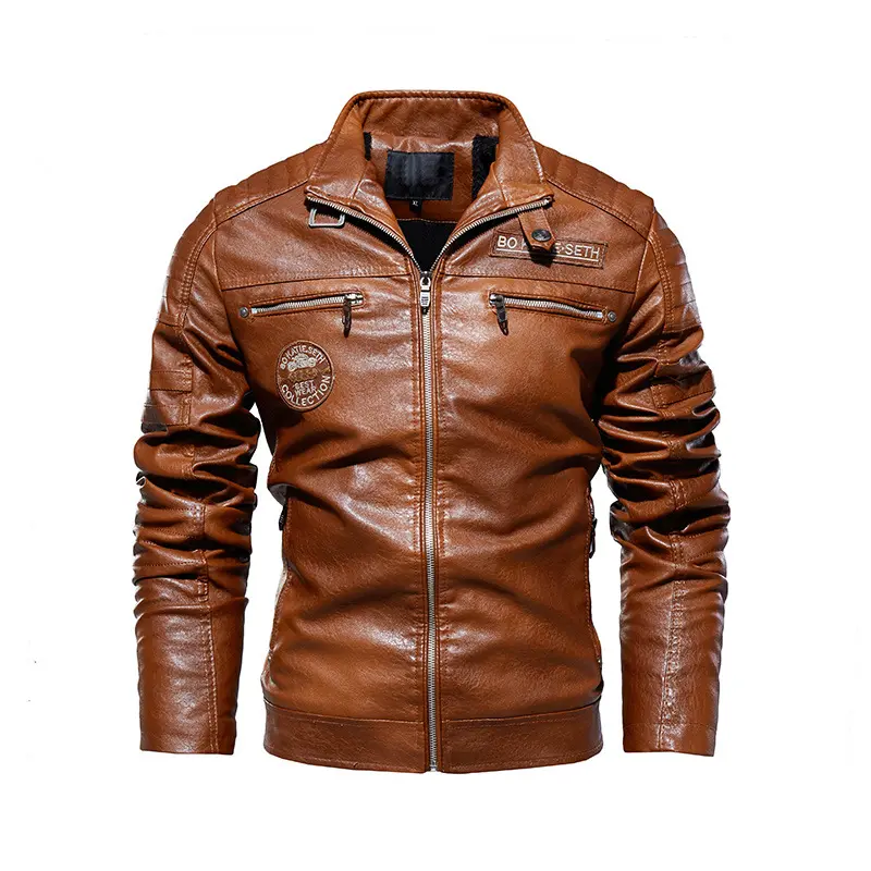 Giacca da moto da uomo in pelle autunnale marrone impermeabile per giacca da moto da uomo di moda sportiva retrò giacca a vento