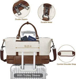 주말 가방 여성 신발 구획 캔버스 밤새 여행 더플 가방 트롤리 슬리브 운반 토트 백 3Pcs 세트 - Product Image 6