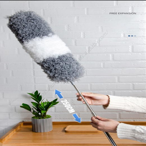 Outil de nettoyage domestique E016 en gros : Plumeau anti-statique lavable avec manche télescopique et tête flexible extensible - Product Image 3
