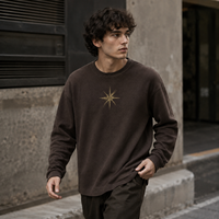 Sweat-shirt personnalisé pour homme, col rond, tricot gaufré, manches longues, impression sérigraphique, épaules tombantes, style streetwear décontracté