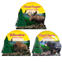 Aimant de réfrigérateur souvenir Alaska en bois MDF à 2 couches avec logo personnalisé, motif ours et élan