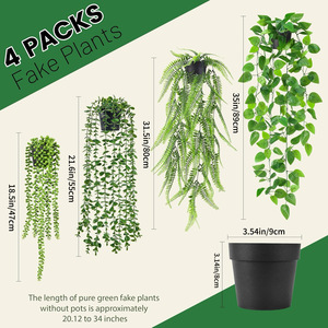 Plantes artificielles suspendues Azalea, Eucalyptus, Pothos, Succulentes en pot de 47 pouces pour la décoration d'hôtel, verdure d'intérieur en plastique - Product Image 2