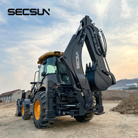 Loader Backhoe Roda 4x4 2.5 Ton Langsung dari Pabrik Cina, Excavator Loader dengan Pilihan Bucket 6 in 1