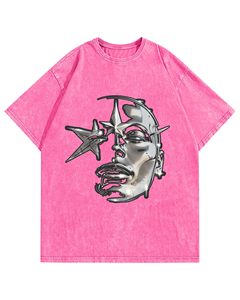 T-shirts graphiques décontractés pour hommes, coupe oversize, manches courtes, tricotés, imprimés, style vintage hip-hop streetwear, effet délavé, anti-plis, respirants - Product Image 2