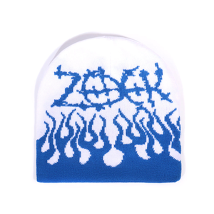 Direktvertrieb Großhandel Maßgefertigte Y2K Flammen-Strickmütze Gotische ZOET Jacquard-Muster Umschlagmütze Unisex Wintermütze - Product Image 3