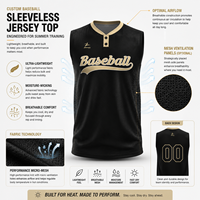 Maillot de baseball sans manches personnalisé imprimé en gros, léger, respirant, entièrement boutonné, pour équipe, entraînement, été, jeu, adultes
