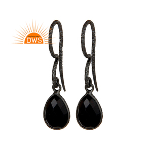 Wholesale Black Oxidized Texture Silver Designer Dangle Hook <b>Earrings</b> Black <b>Onyx</b> Gemstone <b>Earrings</b> Jewelry - Product Image 1