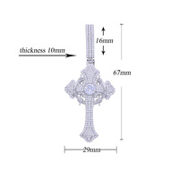 Collier pendentif croix à épines avec grand anneau, entièrement serti de zircone cubique, bijoux hip-hop pour hommes, vente en gros