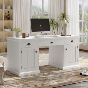 Oe Home 67" Modern Executive Desk with 2 Doors & 3 Drawers White Solid Wood+MDF for Home <b>Office</b> - Product Image 1