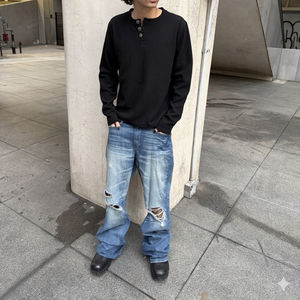 T-shirt personalizzata da <span class=keywords><strong>uomo</strong></span> a maniche lunghe in <span class=keywords><strong>maglia</strong></span> waffle, pesante, <span class=keywords><strong>termica</strong></span>, stile Henley, streetwear, con stampa personalizzata - Product Image 3