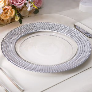 أطباق زجاجية بتصميمات جديدة رائجة وأطباق تقديم زجاجية بحافة فضية، أدوات مائدة للمطاعم وحفلات الزفاف بألوان قابلة للتخصيص - Product Image 3