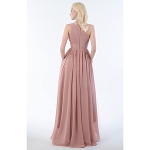 Abito da damigella monospalla da sposa con tasche lunghe Chiffon alto e basso stile stile formale Premium abito da sposa - Product Image 3