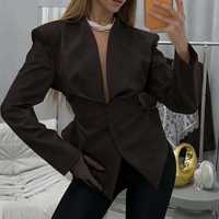 Jaket Rayon Kancing Pinggang Ketat Kerah V Dalam Lengan Panjang Wanita Atasan Kantor Seragam Bisnis Jas Barat Layanan OEM