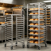 Chariot de transport alimentaire en acier inoxydable avec 17 niveaux pour bacs Gastronorm GN, certifié UKW CE, pour fours de boulangerie