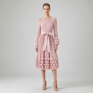 <span class=keywords><strong>Robe</strong></span> <span class=keywords><strong>de</strong></span> <span class=keywords><strong>soirée</strong></span> élégante et luxueuse pour femme, col perlé, manches longues roses, plissée, modeste, ourlet bulle 3D, vente en gros pour boutiques - Product Image 1