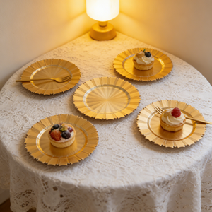 Piatti Decorativi Dorati da 33cm Senza BPA, Piatti da Portata Dorati da 13 Pollici, Piatti Decorativi per Matrimoni, Piatti in Plastica per Hotel e Ristoranti, Blu - Product Image 1