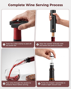 Set de abridor de vino eléctrico con logotipo personalizado, funciona con pilas, con cortador de papel de aluminio, tapón de vacío, vertedor y base de almacenamiento - Product Image 4
