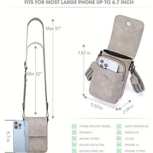 2026 New Retro Wide-<b>Strap</b> Crossbody Phone Bag for Women & Men, Multi-Pocket PU Leather Shoulder Bag with Magnetic Closure - Product Image 3