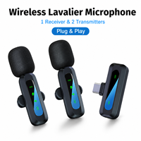 Microphone cravate sans fil J3 à double canal avec réduction de bruit pour iPhone et Android, idéal pour le streaming en direct, l'enregistrement, les vlogs et YouTube