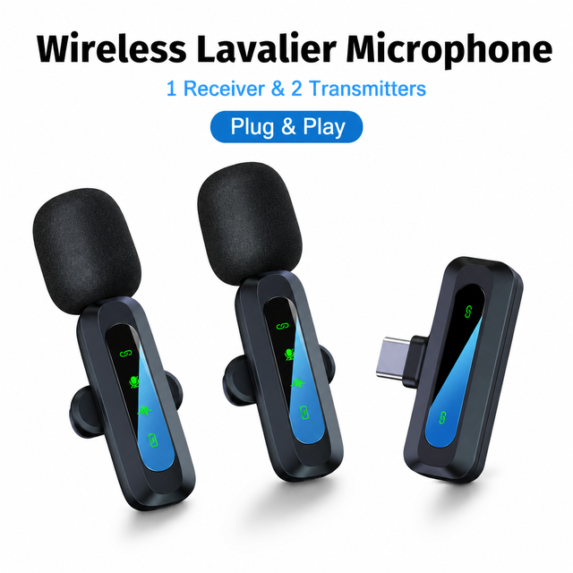 J3 Wireless Lapel Microphone Dual Channel Noise Reduction Mic for iPhone for Android Live Streaming Recording Vlog YouTube Mic