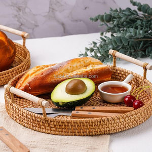 Piring Makan Rotan Anyaman Bulat dengan Pegangan Kayu Keranjang Rotan untuk Penggunaan di Dapur, Ruang Tamu, Kamar Mandi, atau Lemari - Product Image 2