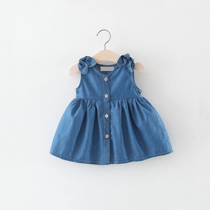 Vestito Estivo di Alta Qualità per Bambine, Abito Principessa Senza Maniche in Denim Stile Americano con Tessuto Stampato per Neonate - Product Image 1