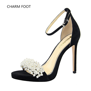 <span class=keywords><strong>Sandalias</strong></span> de tacón superalto para banquete, zapatos sexys de estilo europeo y americano, con <span class=keywords><strong>plataforma</strong></span> impermeable, con diamantes de imitación y perlas de ante - Product Image 1