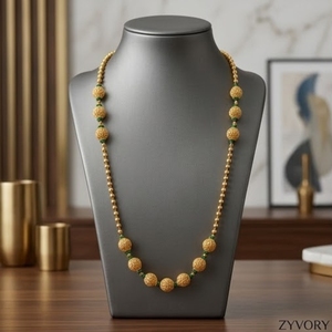 Collar Mala Antiguo de Plata 925 con Detalles de Cuentas Verdes, Cadena Larga Tradicional, Joyería de Regalo de Boda Hindú para Mujer - Product Image 3