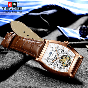 Montre de marque tendance pour homme, style business décontracté - Bracelet en cuir - Montre mécanique entièrement automatique - Product Image 4