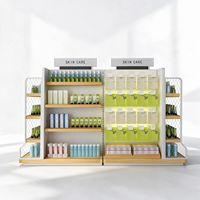 Support mural suspendu pour cosmétiques, présentoir de maquillage blanc avec dessus arqué et base en bois