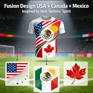 เสื้อยืดฟุตบอลแฟนคลับทีมชาติสหรัฐอเมริกา แคนาดา เม็กซิโก รุ่นสั่งทำพิเศษ ปี 2026 สำหรับการแข่งขันชิงชนะเลิศ แห้งเร็ว แบบซับลิเมชั่น รับผลิตแบบ OEM/ODM ขายส่งเสื้อแฟนคลับ - Product Image 3