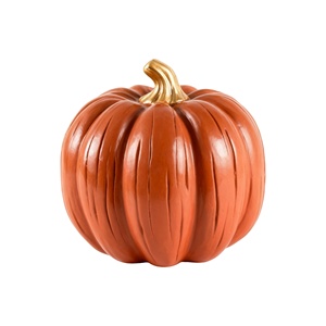 Figurine artisanale personnalisée en résine en forme <span class=keywords><strong>de</strong></span> citrouille, couleur terre cuite chaude, avec tige dorée et texture côtelée, pour <span class=keywords><strong>centre</strong></span> <span class=keywords><strong>de</strong></span> <span class=keywords><strong>table</strong></span> d'Halloween ou d'automne - Product Image 1
