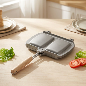 Aluminum Non-Stick Sandwich Baking Frying Pan, Double-Sided Breakfast Skillet with Heat-Resistant Handle for Commercial Kitchen - Product Image 6