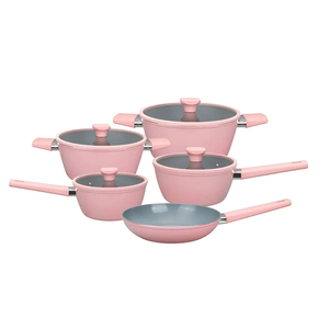 High Quality <b>Ceramic</b> Coated Pot <b>Pan</b> Silicone Glass Lids Soft Touch Handle Non Stick 9 Piece Forged Aluminium Cookware Set - Product Image 1