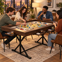 Table de jeu et de salle à manger en MDF 2026 avec grand espace de jeu, plateau amovible, tapis de jeu, 6 porte-gobelets et plateau pour loisirs, finition Noyer