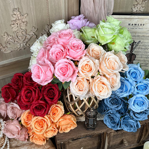 ดอกกุหลาบผ้าไหม 7 หัว สำหรับตกแต่งงานแต่งงาน ตกแต่งบ้าน ตกแต่งภายนอก ผลิตด้วยมือ ฉีดขึ้นรูป ผลิตในจีน - Product Image 1