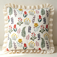 Housse de coussin à volants 100% coton, imprimé plante de fougère tropicale, motif botanique naturel, housse de coussin décorative pour canapé, décoration de la maison