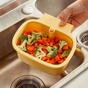 Panier suspendu pour évier de cuisine, panier de lavage de légumes anti-colmatage à pression avec <span class=keywords><strong>grille</strong></span> en PP et support de rangement - Product Image 2