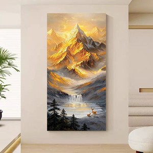 Modern Sunrise Golden Mountains Hand Painted Oil Painting Landscape Art Wall Decor Living Room Entrance Hall Hanging <b>Picture</b> - Product Image 2