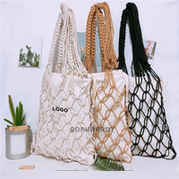 Bolsa de red de algodón con logotipo personalizado, bolsa de playa de verano, macramé, compras, ganchillo, playa, Beige, mercado, bolsa de comestibles reutilizable con bolsa en el interior