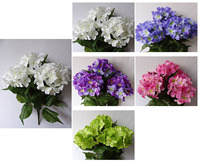 Tinggi 7-kepala Hydrangea buatan dekorasi pernikahan realistis buatan tangan 7 bunga Hydrangea Thanksgiving Halloween lembut indah