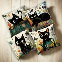 Housses de coussin Kongyu Home Textiles motif chat noir mignon, lot de 4, motif floral de jardin, pour les amoureux des animaux, décoration de canapé