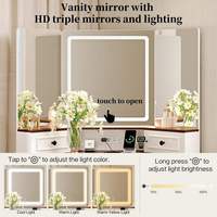 Coiffeuse d'angle moderne en bois avec miroir et éclairage, 6 tiroirs, 3 réglages de luminosité, pour chambre et salon - Vente en gros